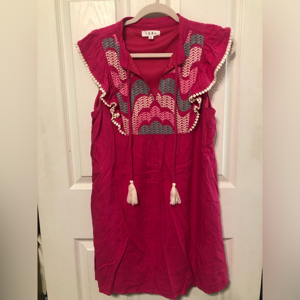 NWOT THML Tassel Trim Pink Sleeveless Dress